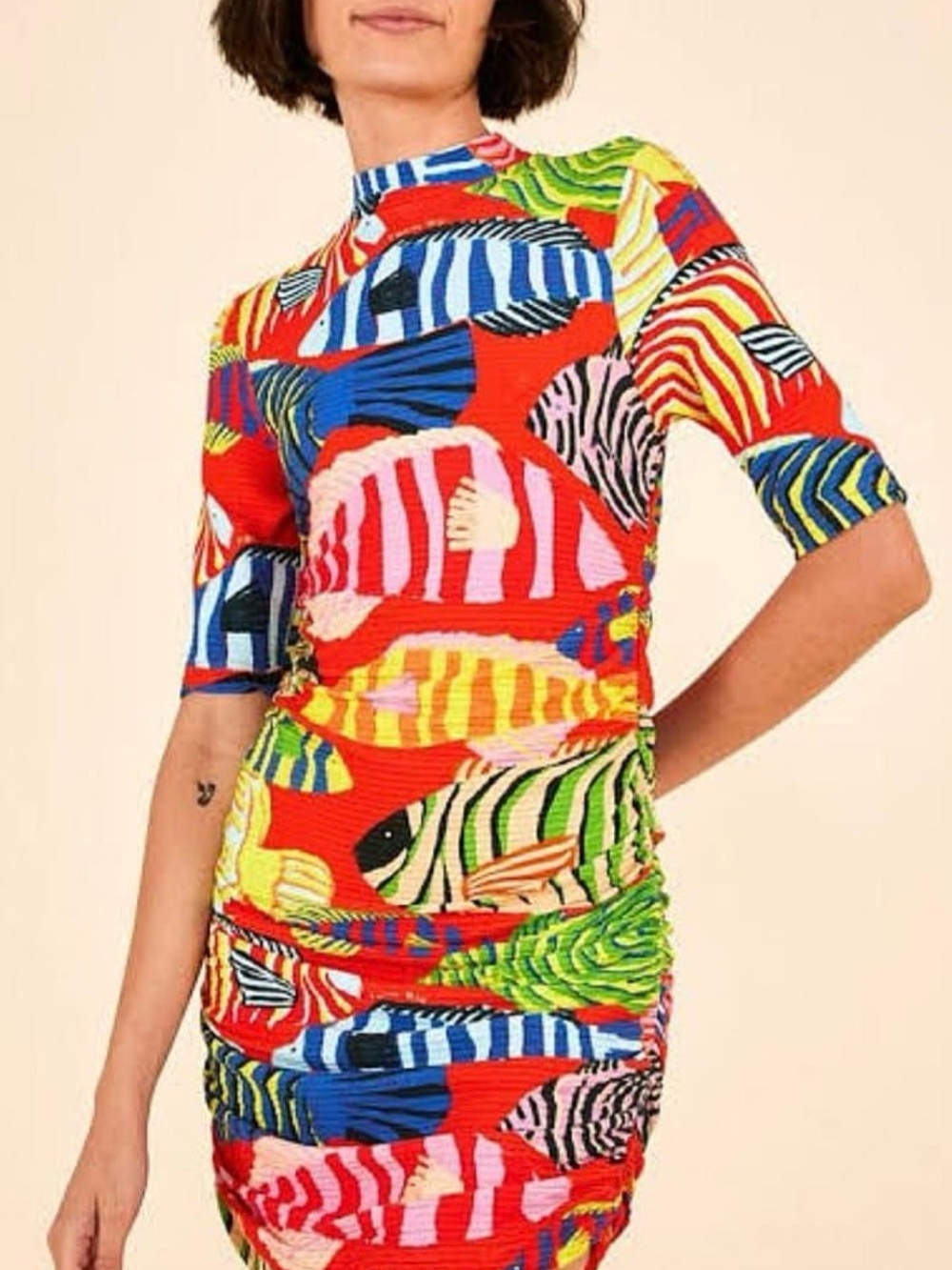FARM Rio Multicolor Striped & Fish-Print Dress